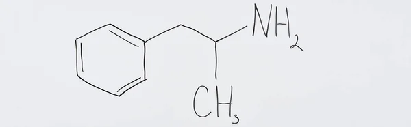 Panoramic shot of white board with chemical formula in laboratory — Stock Photo