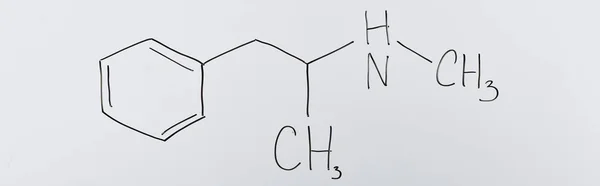 Panoramic shot of white board with chemical formula in laboratory — Stock Photo