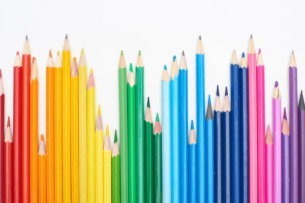 Rainbow spectrum made with color pencils isolated on white — Stock Photo