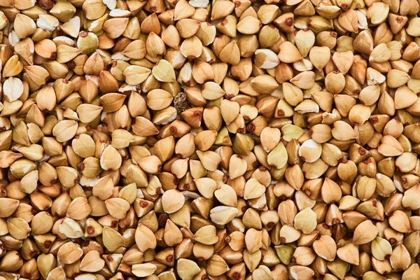 Top view of uncooked organic buckwheat — Stock Photo