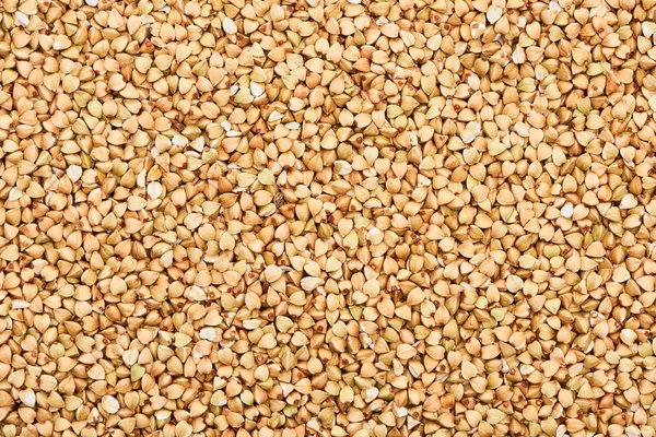 Vista dall'alto della semola di grano saraceno biologico crudo — Foto stock