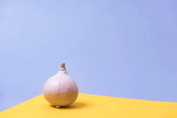 Painted pumpkin on violet and yellow background — Stock Photo