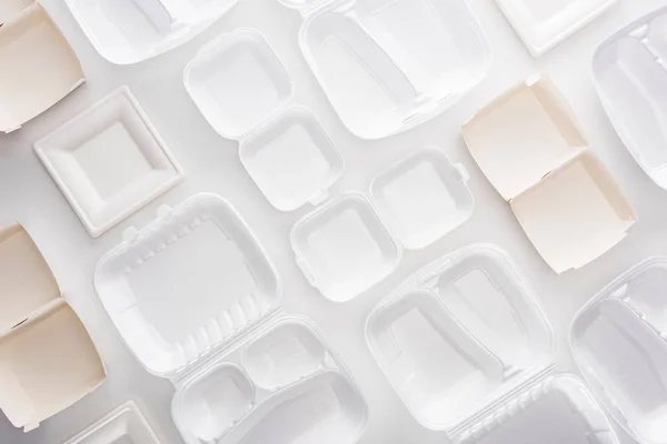 Top view of empty eco packages on white background — Stock Photo