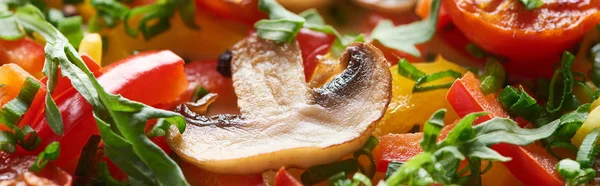 Close up of homemade omelet with mushrooms and greens — Stock Photo