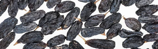 Vue de dessus de raisins noirs isolés sur blanc, vue panoramique — Photo de stock