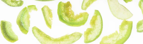 Top view of green sugary candied fruit isolated on white, panoramic shot — Stock Photo