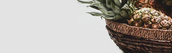 Fresco delizioso ananas in cesto isolato su sfondo bianco, orientamento panoramico — Foto stock