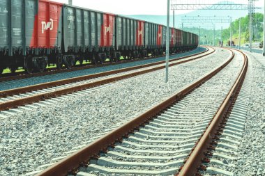 Sovetskaya Gavan, Rusya Federasyonu - 04 Temmuz 2017: Tren araba on rails vardır