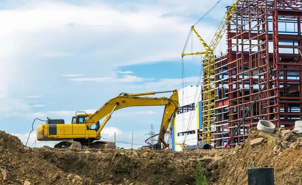 Excavadora Trabajando Una Obra Construcción —  Fotos de Stock