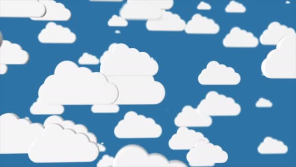 Una caricatura blanca nubes en el cielo azul — Vídeos de Stock