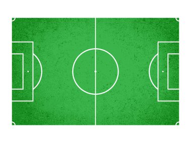 Beyaz zemin üzerinde bir futbol sahası veya futbol sahası, üstten görünüm