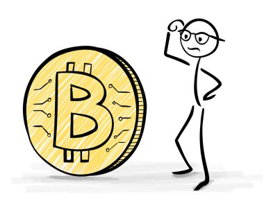 Adamın kafası karışık Bitcoin hakkında - çöp adamlar vektör çizim