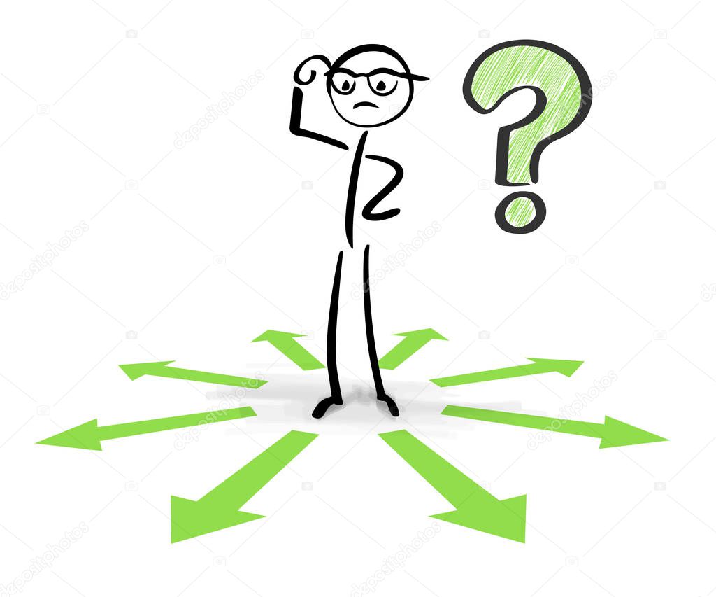 Thinking and choosing between different choices - stick figures vector illustration