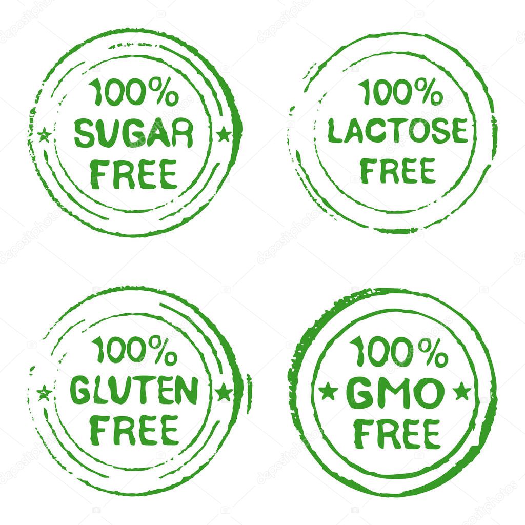 Set of Stamps for Products With No Sugar, Gluten, GMO Lactose - Vector Illustration