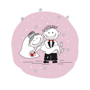 Sadece evli çift. Damat Gelin onun kollarında taşır.