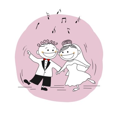 Just married couple - first wedding dance clipart