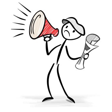 Büyük haber - stick şekil vektör görüntü duyuran bir megafon ile gazeteci çocuk