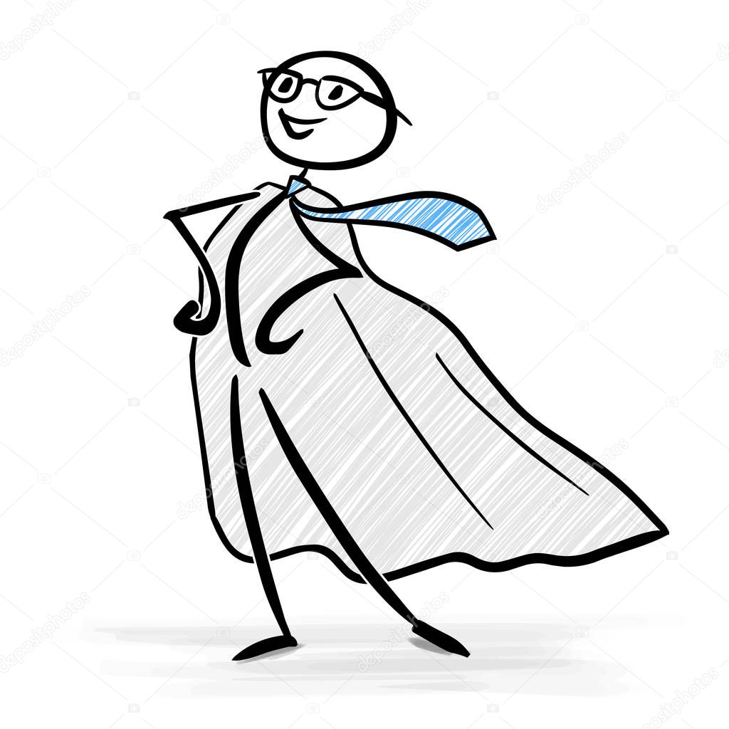 Businessman with superhero costume in a confident standing pose - stick figure vector image