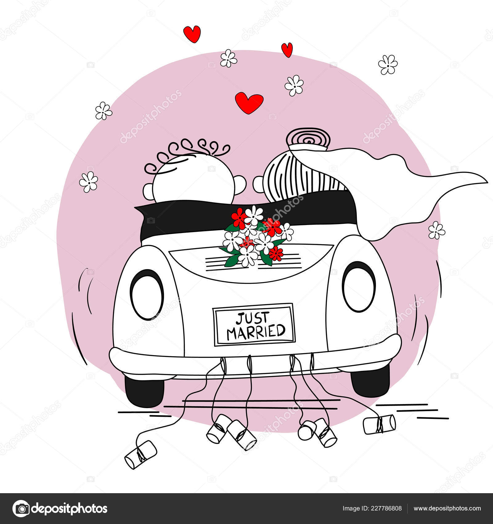 Just Married Newlywed Couple Driving Car Honeymoon Stock Vector by  ©Whitewolf 227786808