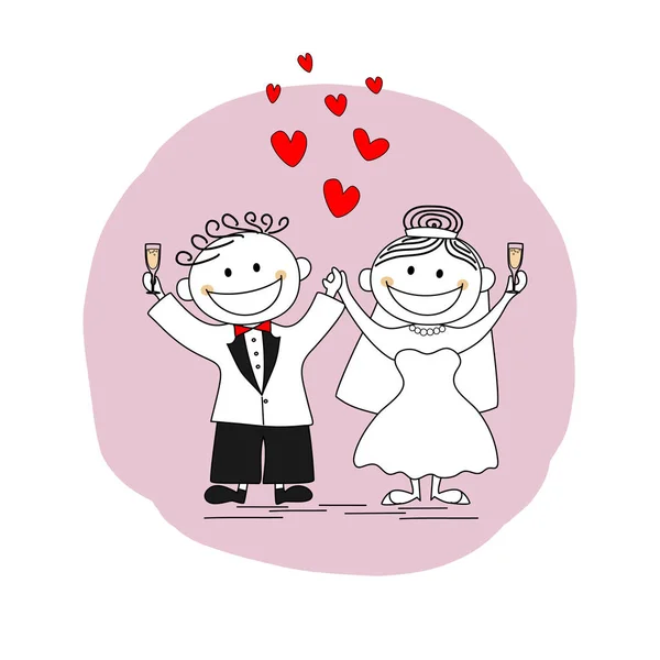 Glückliches Frisch Verheiratetes Paar Stößt Auf Seinen Hochzeitstag Vektor Illustrationsbild — Stockvektor