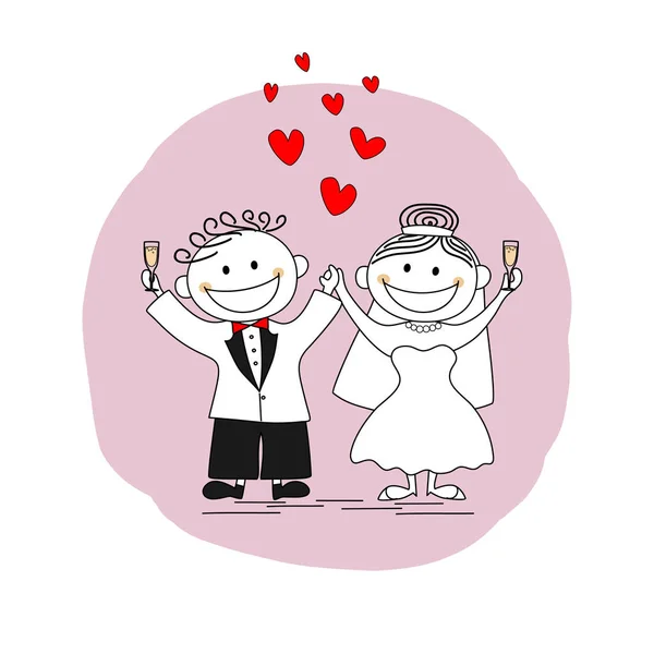 Feliz Pareja Recién Casada Brindis Día Boda Imagen Ilustración Vectorial — Archivo Imágenes Vectoriales