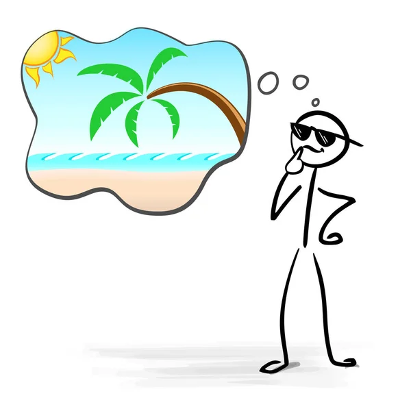 Happy Smiling Man Wearing Sunglasses Planning His Holidays Stick Figure — Stock Vector