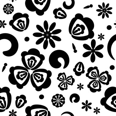 vektör sorunsuz çiçek desenli, siyah ve beyaz