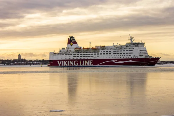 Crociera Viking Line Arrivo Porto Helsinki Finlandia All Alba Inverno — Foto Stock