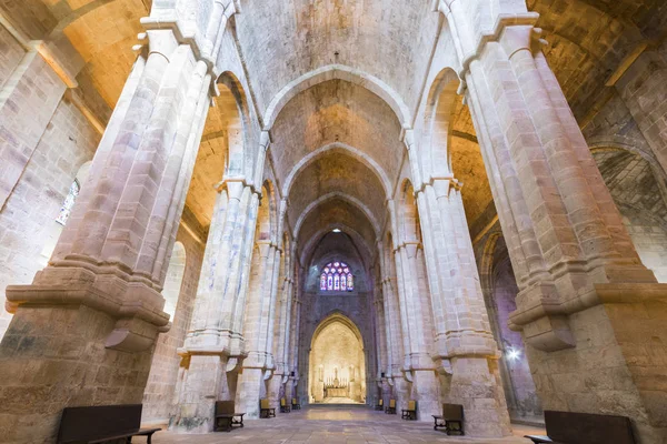 Vista Interior Nave Igreja Abadia Fontfroide Antigo Mosteiro Cisterciense Abadia — Fotografia de Stock