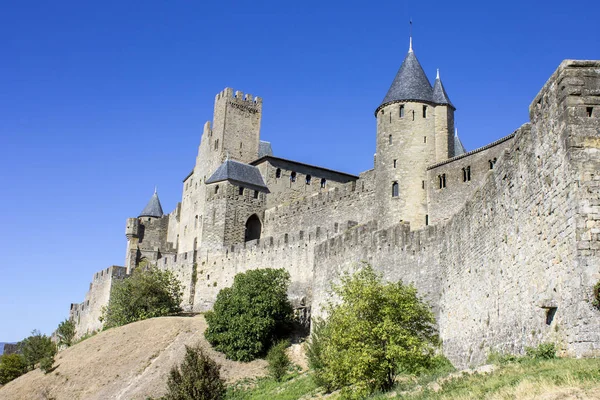 Torres Murallas Cite Carcassonne Fortaleza Medieval Situada Región Languedoc Rosellón — Foto de Stock