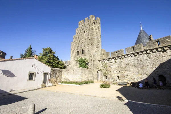Towers Walls Cite Carcassonne Medieval Fortress Citadel Located Languedoc Roussillon — Stock Photo, Image