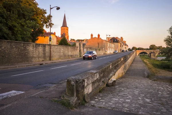 Zachód Słońca Charite Sur Loire Małej Miejscowości Bourgogne Francja Środkowa — Zdjęcie stockowe