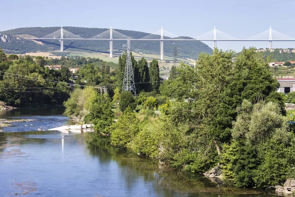 Viaduc Millau Pont Suspendu Par Câble Qui Enjambe Vallée Tarn — Photo