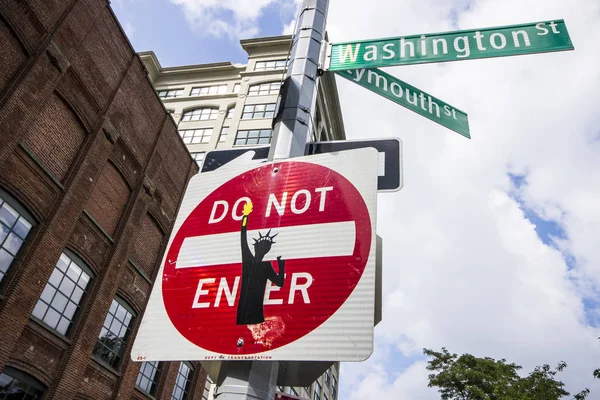 Ciudad Nueva York Introducir Signo Hay Entrada Para Tráfico Vehicular — Foto de Stock
