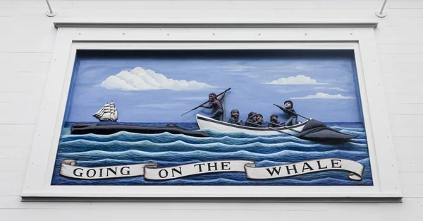 Nantucket Massachusetts Painted Mural Relief Representing Hunting Whales Scene Facade — Stock Photo, Image