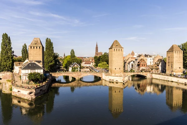 Vue Sur Les Ponts Couverts Cathédrale Strasbourg Depuis Barrage Vauban — Photo