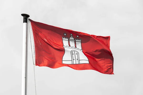 Drapeau Civil État Ville Libre Hanséatique Hambourg Avec Les Armoiries — Photo