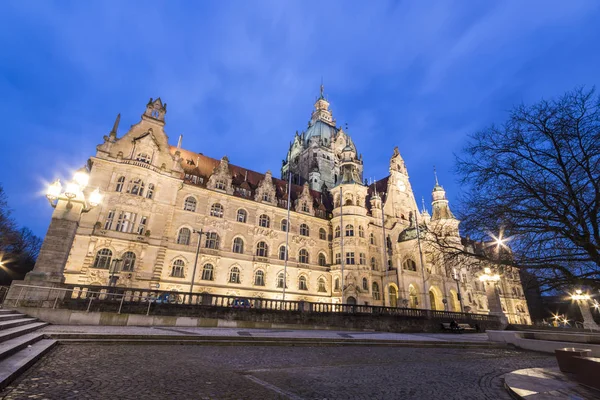 Hannover Německo Noční Pohled Novoměstské Radnice Neues Rathaus Velkolepá Radnice — Stock fotografie