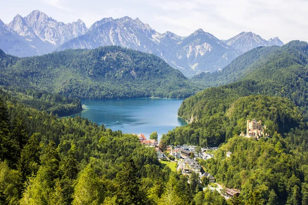 Utsikt Över Alpsee Sjön Och Hohenschwangau Från Slottet Neuschwanstein Med — Stockfoto
