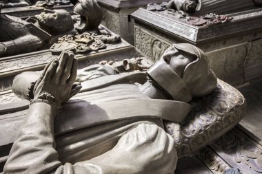 Tubingen, Germany. Tomb of Anna Maria von Brandenburg-Ansbach with gauze bandage as sign of her widowhood, wife of Duke Christoph of Wurttemberg. Choir of Stiftskirche (St. George's Collegiate Church) clipart