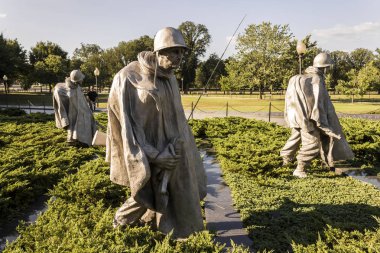 Washington, D.C. The Korean War Veterans Memorial, a war memorial located in West Potomac Park formed of stainless steel statues of a platoon on patrol designed by Frank Gaylord