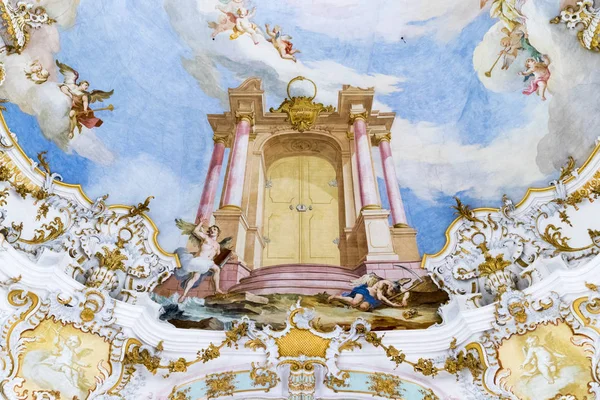Interiorul Bisericii Pelerinaj Din Wies Wieskirche Biserică Ovală Rococo Situată — Fotografie, imagine de stoc