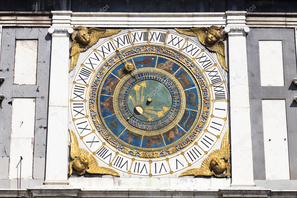 The Astronomical Clock in the Torre dell'Orologio (Clock Tower) in Piazza della Loggia, Brescia, Italy
