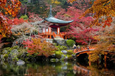 İkonik görünümünde sonbahar Daigoji Tapınağı. Kyoto, Japonya. 1994 yılından bu yana Dünya Mirası