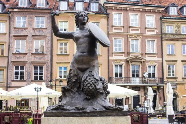 Statue Sirène Varsovie Syrenka Warszawska Symbole Ville Sur Place Marché — Photo