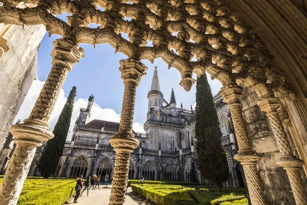 Ventanas Talladas Góticas Extravagantes Manuelinas Claustro Real Del Monasterio Batalha — Foto de Stock