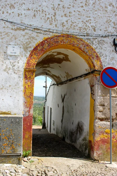 Sokaklar Evora Monte Portekiz Alentejo Bölgesi Duvarlı Bir Şehirde Evlerin — Stok fotoğraf