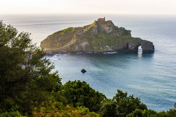 Solnedgång Vid San Juan Gaztelugatxe Berömda Halvö Kusten Bermeo Baskien — Stockfoto