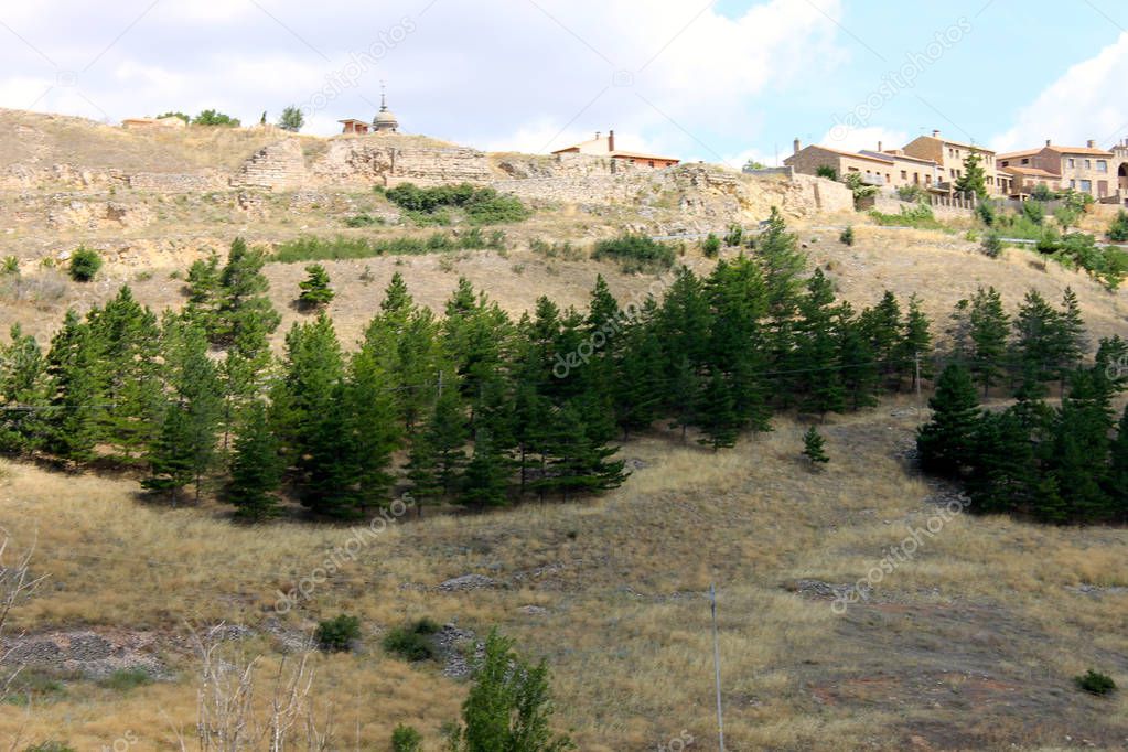 Views of the town of Medinaceli from the road leading to Soria, Spain