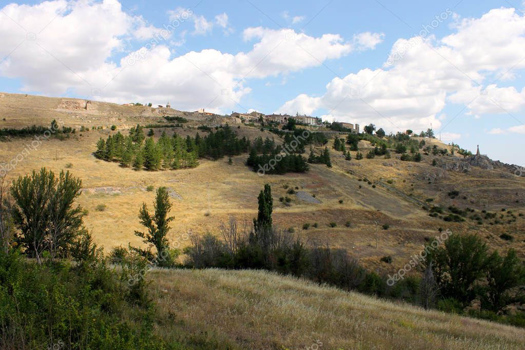 Views of the town of Medinaceli from the road leading to Soria, Spain
